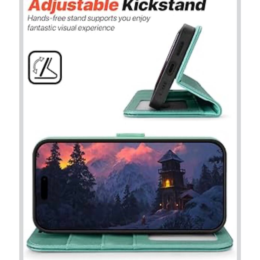 OCASE iPhone 16 Wallet Case | Green Detachable Folio w/ Wrist Strap - Picture 5 of 6